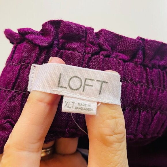 NWT Ann Taylor LOFT Linen TALL LONG Trouser Pant Paperbag Wide Leg Purple Travel - Picture 7 of 9